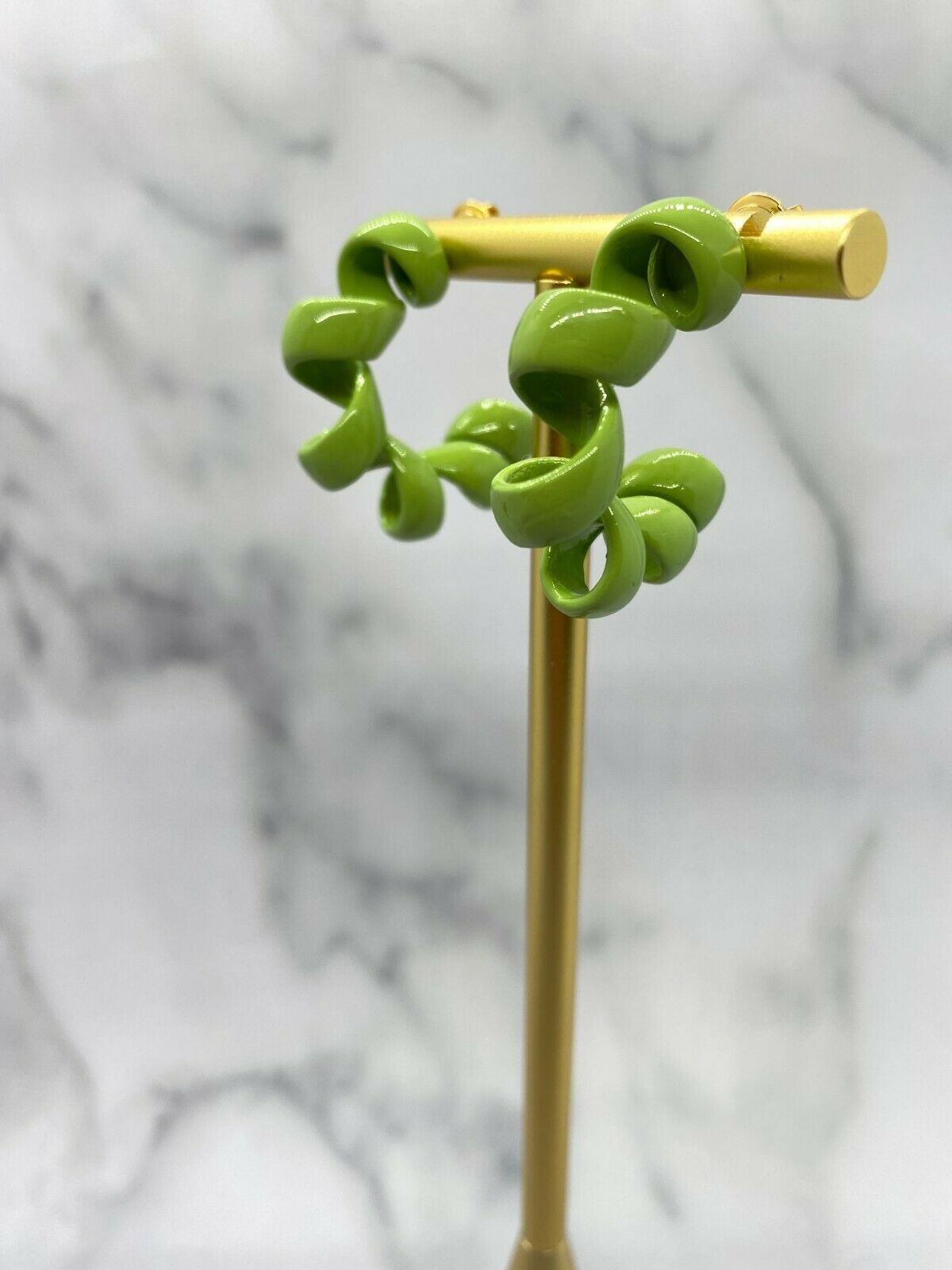 BOTTEGA VENETA Gold & Green Enamel Spiral Hoop Earrings - Pre owned