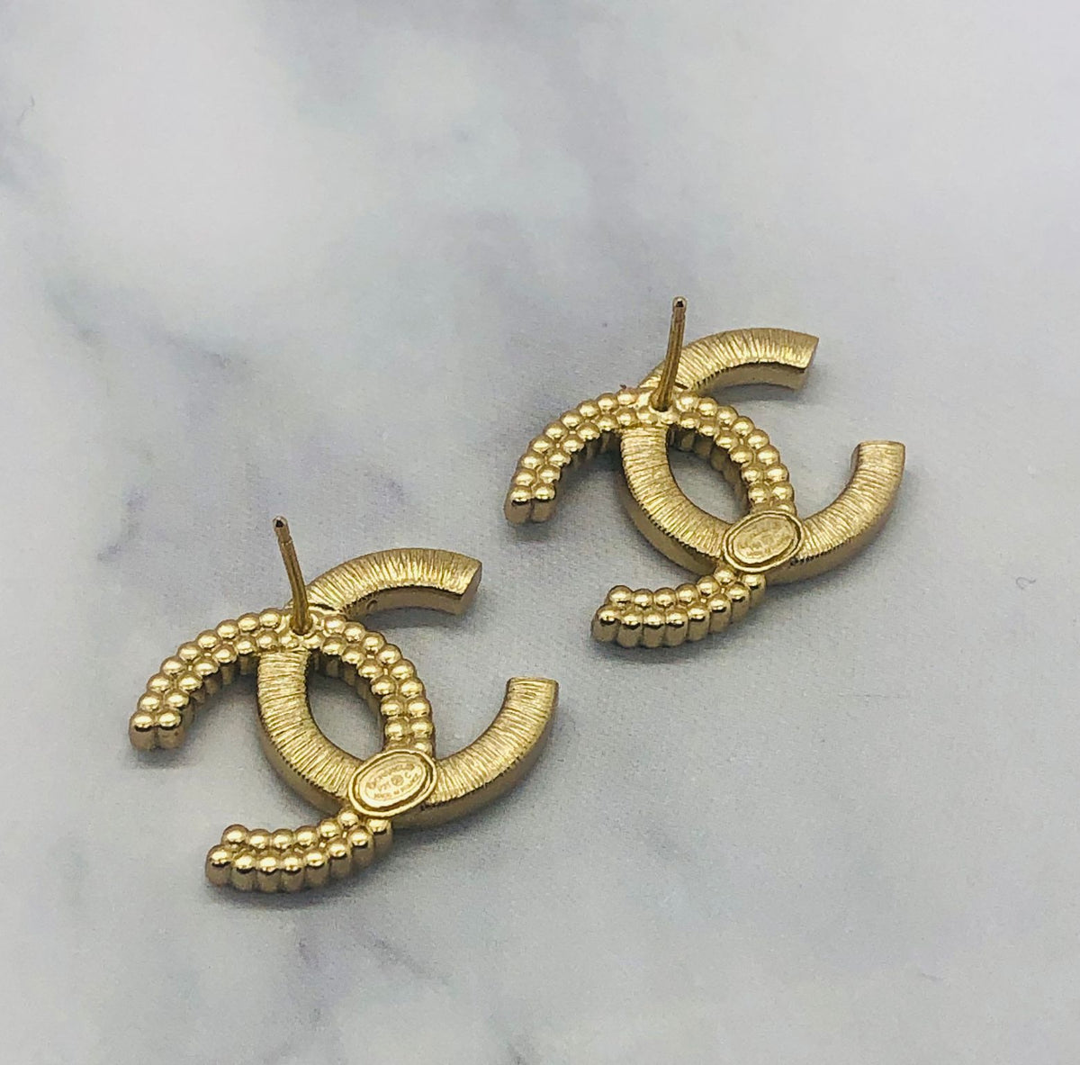 CHANEL CC Gold Tone Rhinestone Earrings - Pre owned