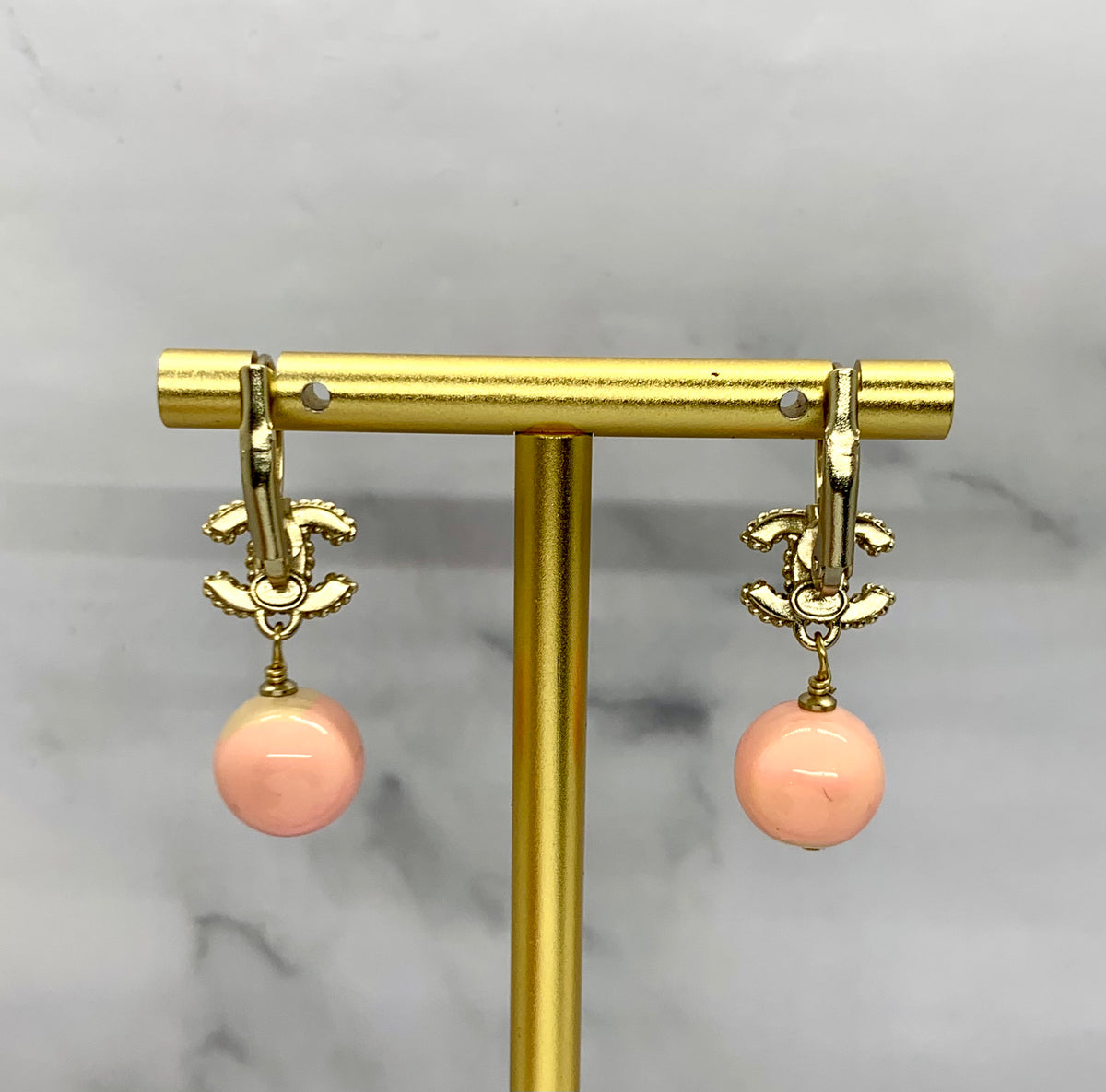CHANEL CC Pink Pendant Earrings - USED