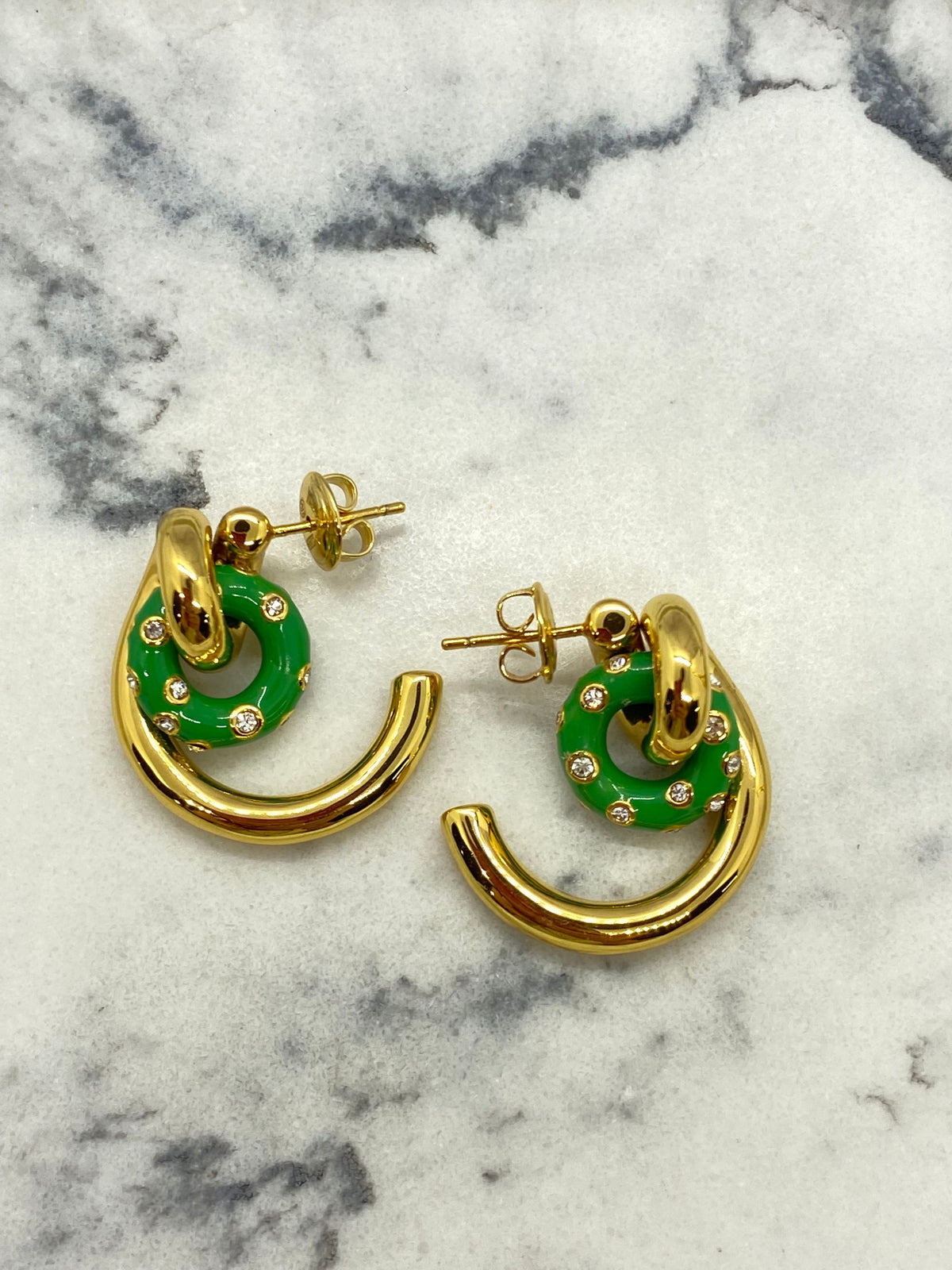 BOTTEGA VENETA Gold & Green Hoop Earrings - Pre owned /