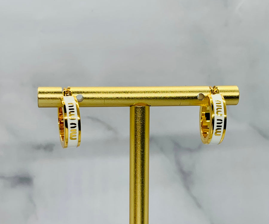 MIU MIU White Monogram Hoop Earrings - Pre owned