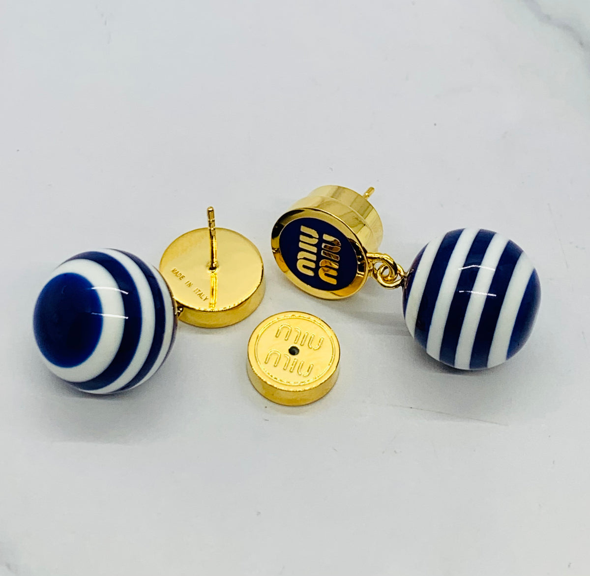 MIU MIU Blue Striped Pendant Earrings - Pre owned