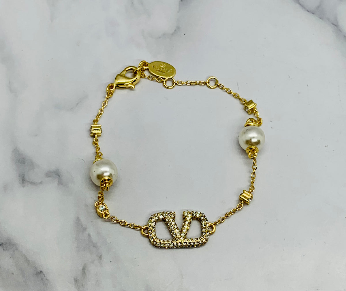 VALENTINO V Rhinestone & pearl Trim Bracelet - Pre owned