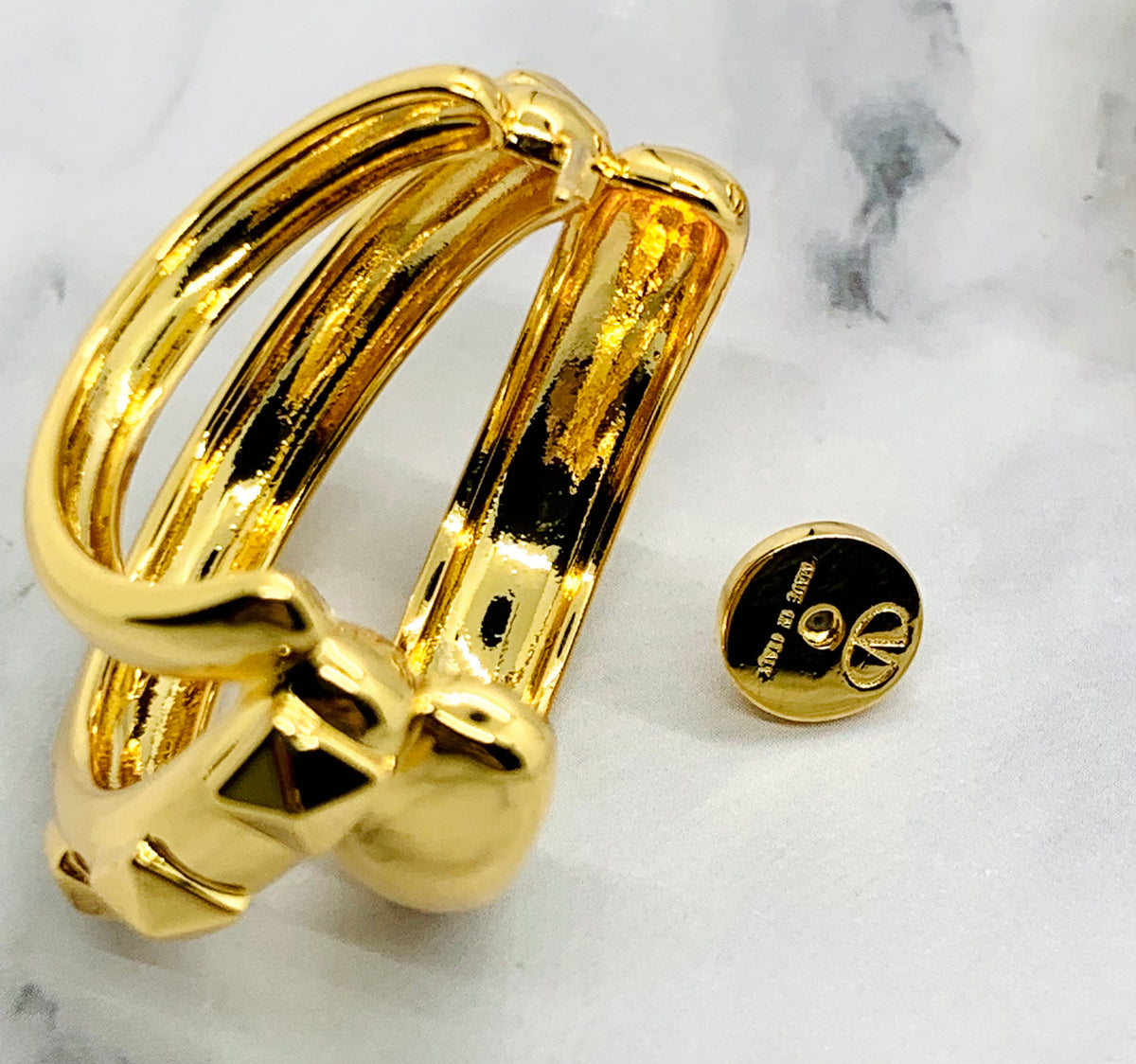 VALENTINO Gold Tone Rock Stud Hoop Earrings - Pre owned