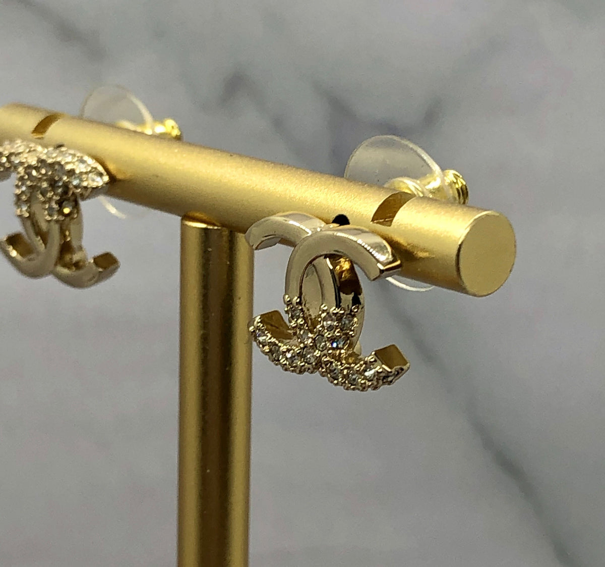 CHANEL CC Gold Tone Rhinestone Earrings - Pre owned