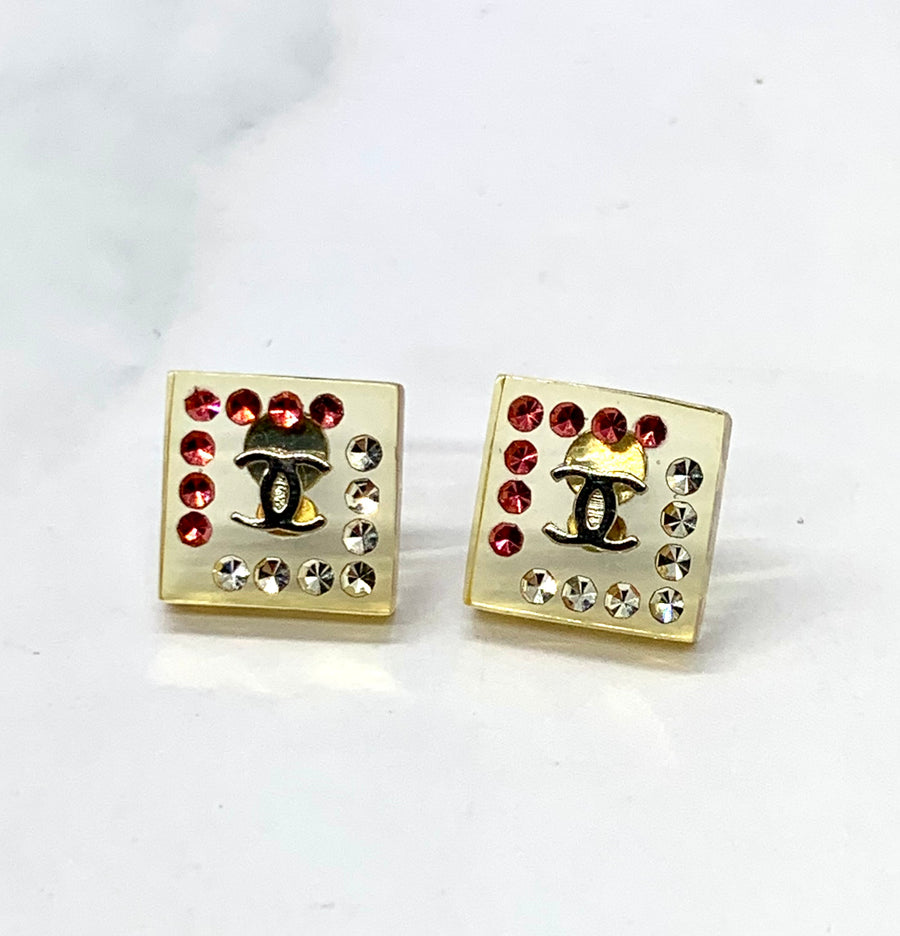 CHANEL CC Rhinestone Clear Plastic Earrings - USED