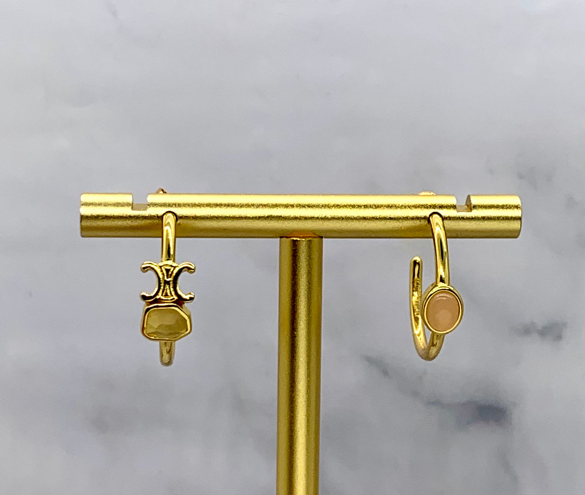 CELINE Monogram Stone Hoop Earrings - Pre owned