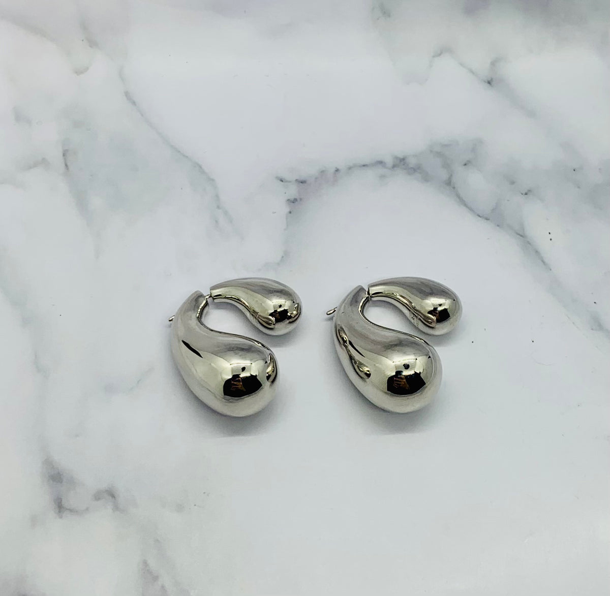 BOTTEGA VENETA Silver Tone Abstract Earrings - Pre owned