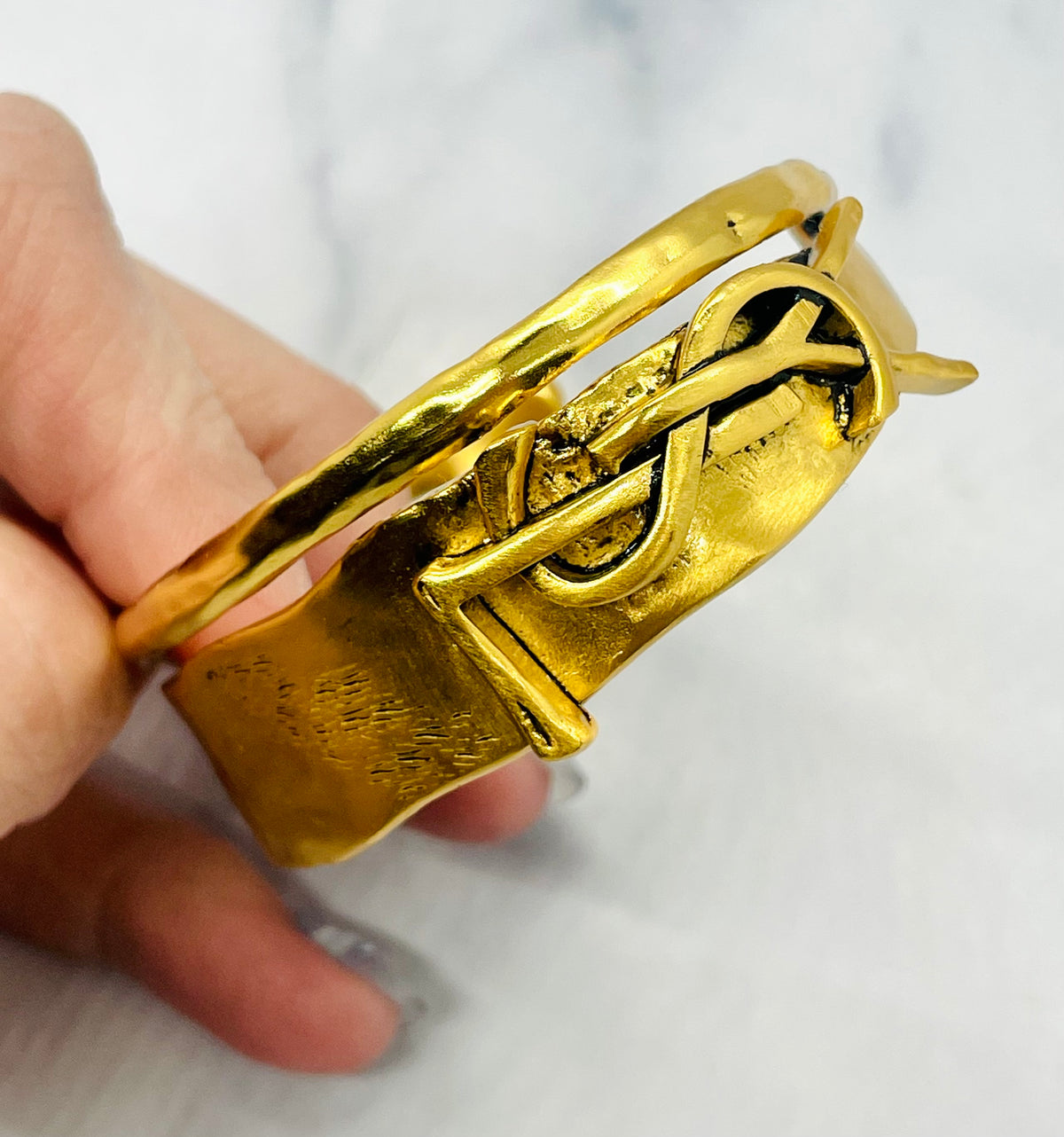 YSL YVES SAINT LAURENT Gold Tone Cuff Bracelet - Pre owned