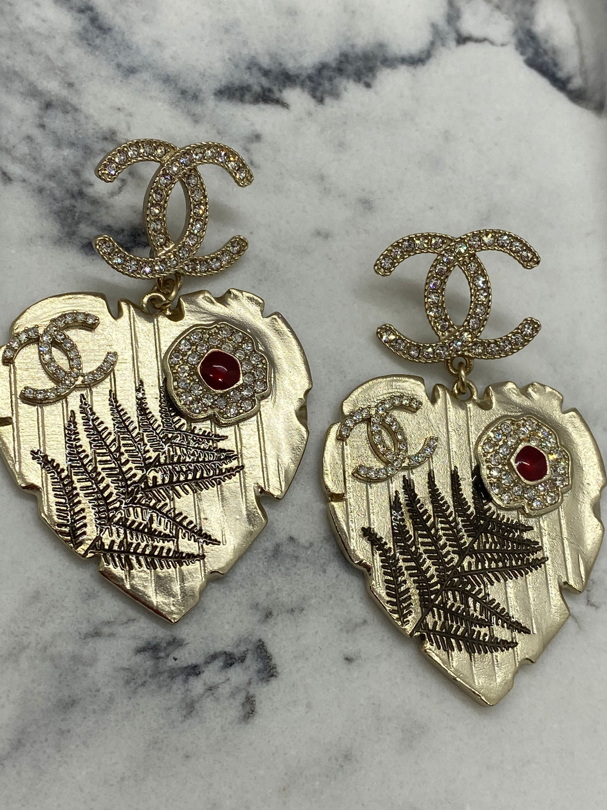 CHANEL CC Leaf & Flower Brass Tone Earrings - USED