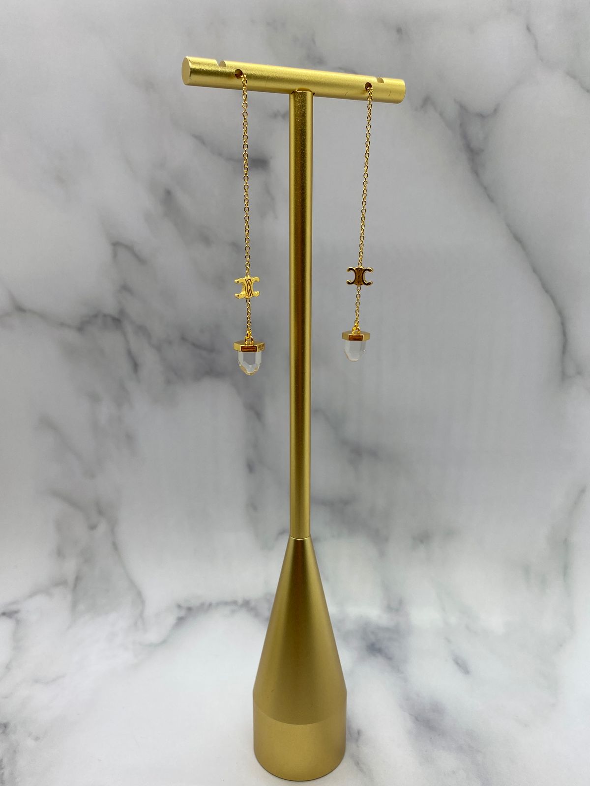 Auth CELINE Crystal Pendant Chain Earrings - Pre owned