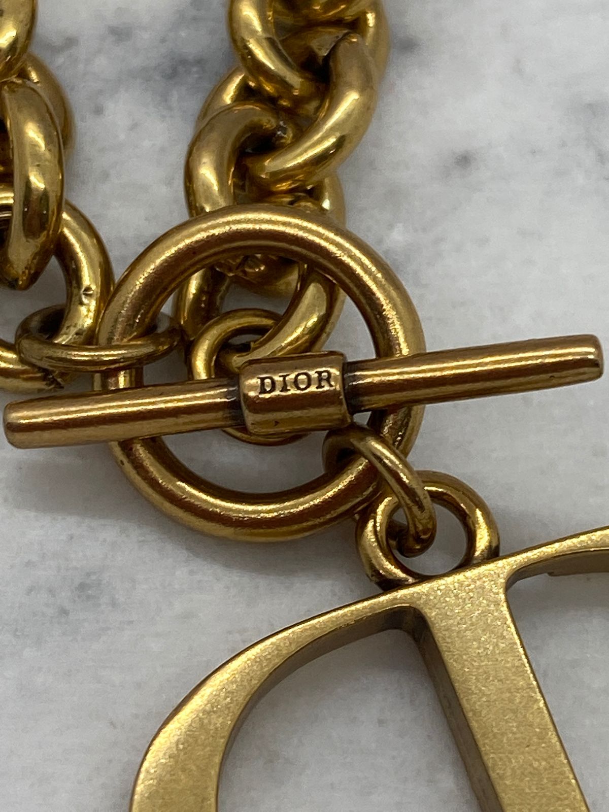 CHRISTIAN DIOR CD Brass Tone Necklace - Pre owned