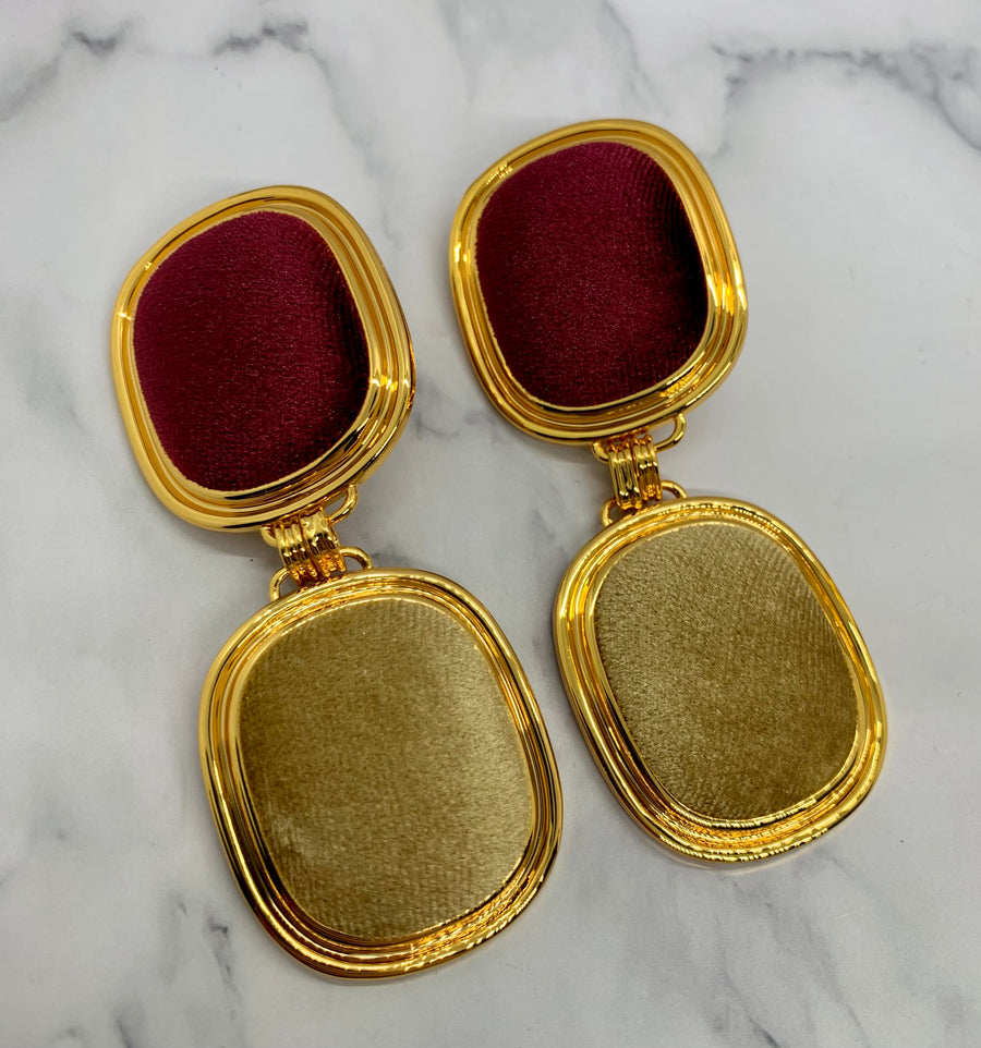 YSL YVES SAINT LAURENT Red & Tan Velvet ClipOn Earrings - Preowned