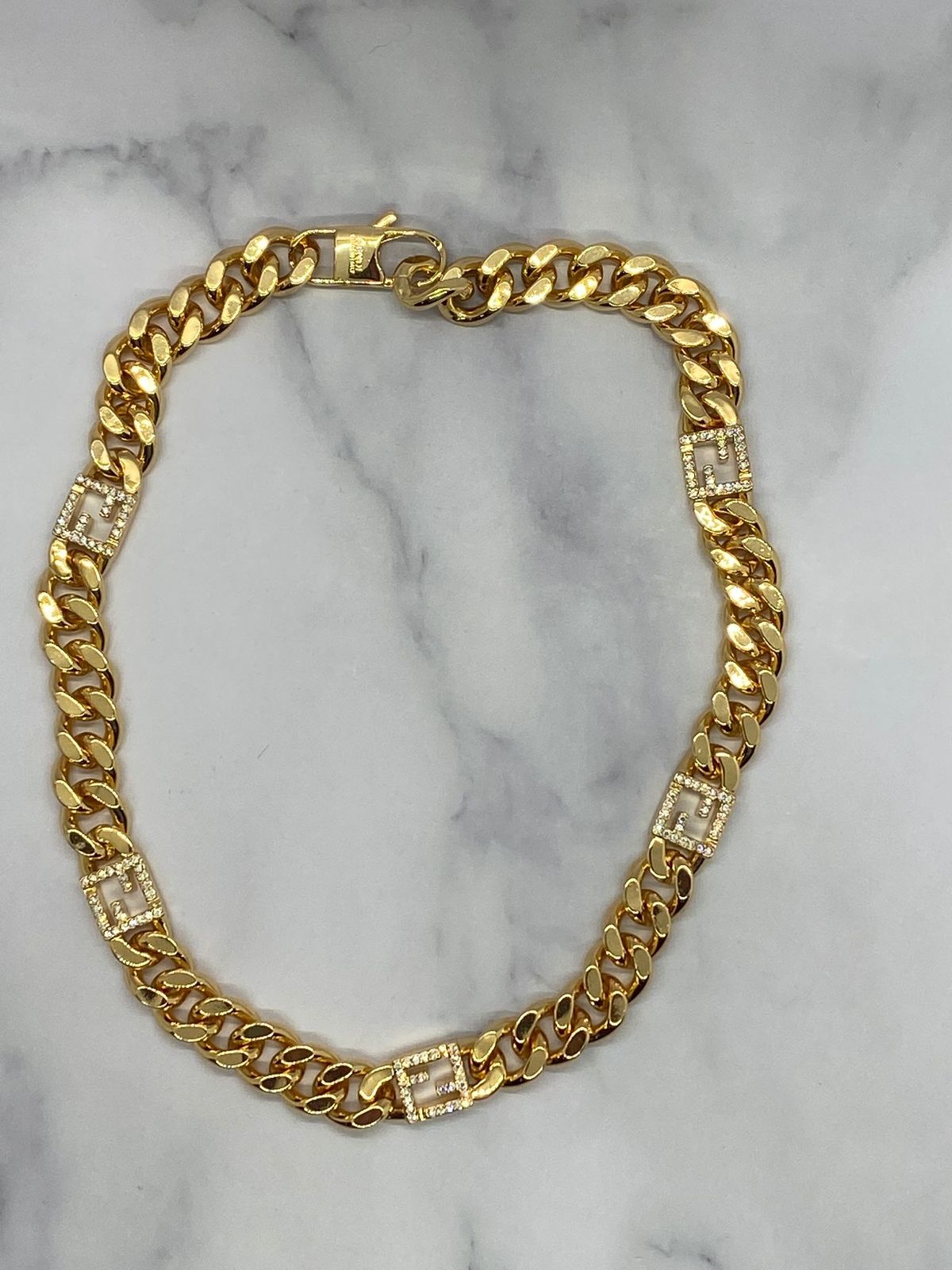 FENDI F Gold Tone Rhinestone Necklace - Pre owned