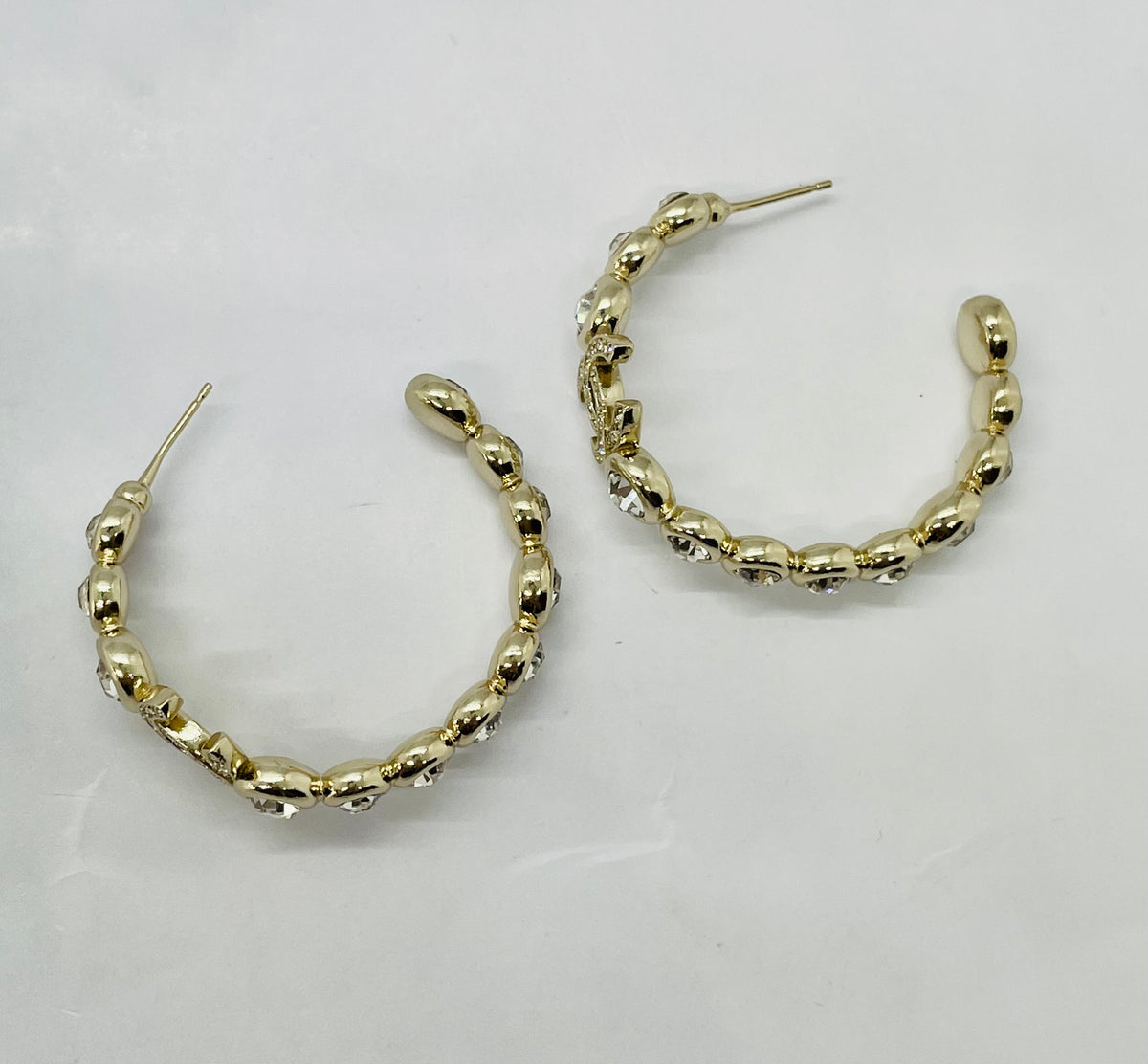 CHANEL CC Rhinestone Hoop Earrings - Pre owned
