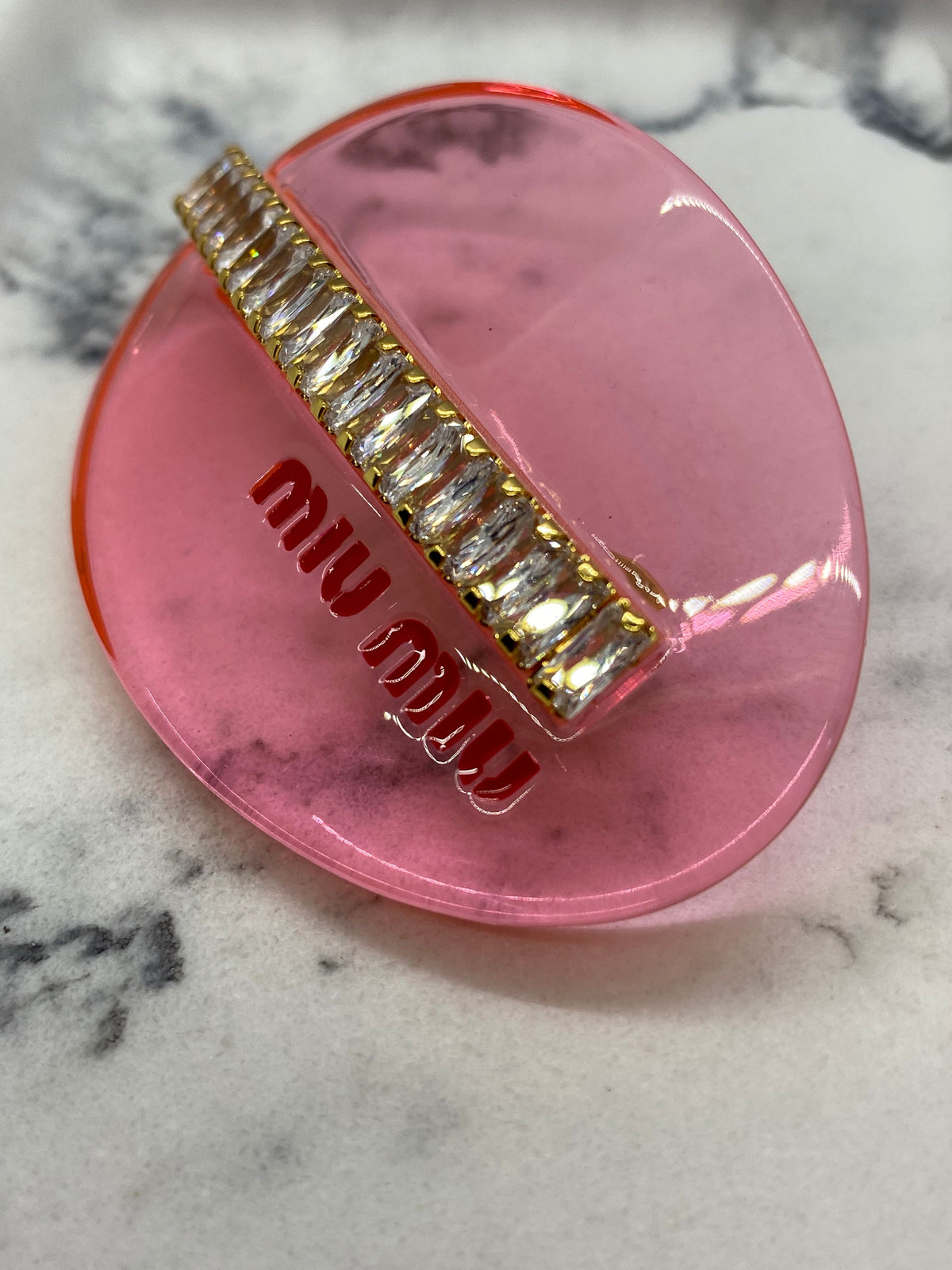 MIU MIU Pink Acrylic Rhinestone Hair Clip Barrette - Pre owned