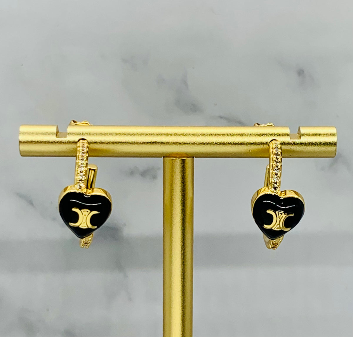 CELINE Black Heart Hoop Earrings - Pre owned