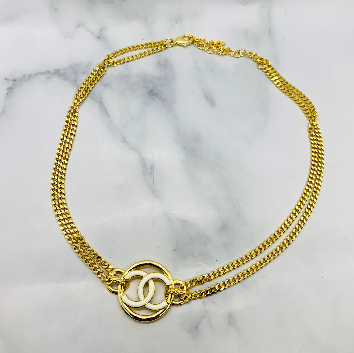 CHANEL CC White Enamel Chain Necklace - USED