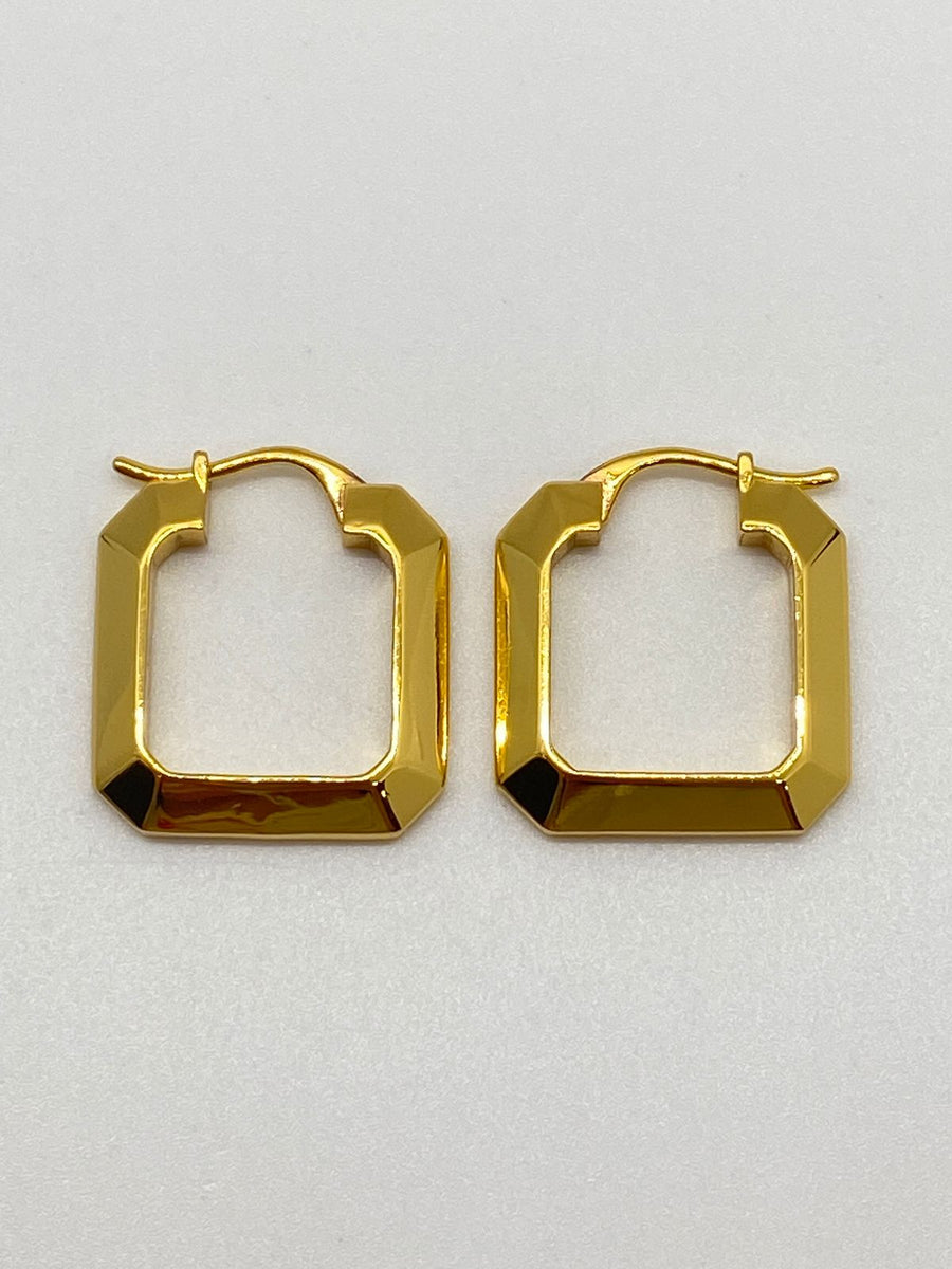 CELINE Gold Tone Square Hoop Earrings - Pre owned