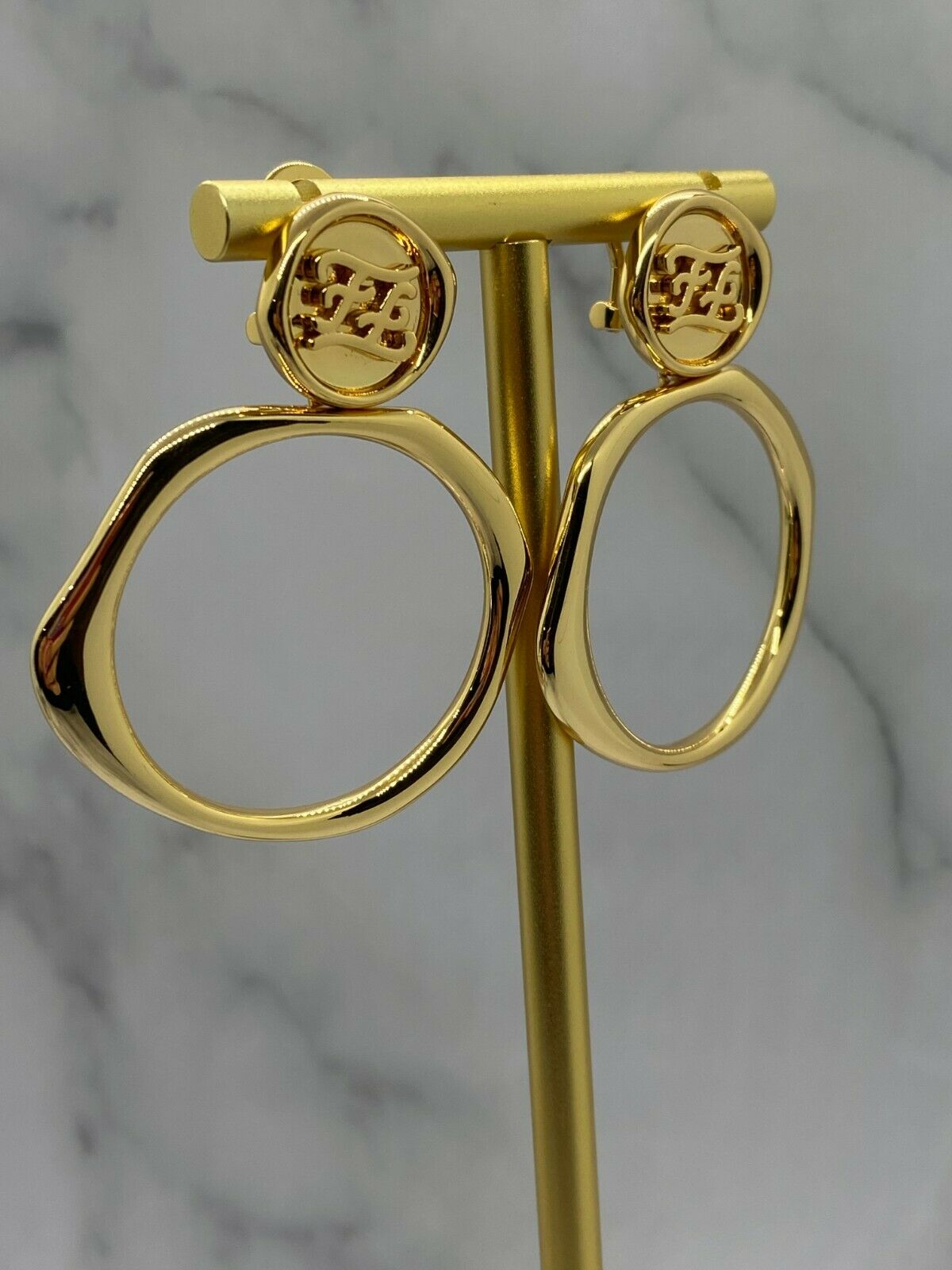 FENDI FF Gold Tone Molten Hoop Earrings - Pre owned