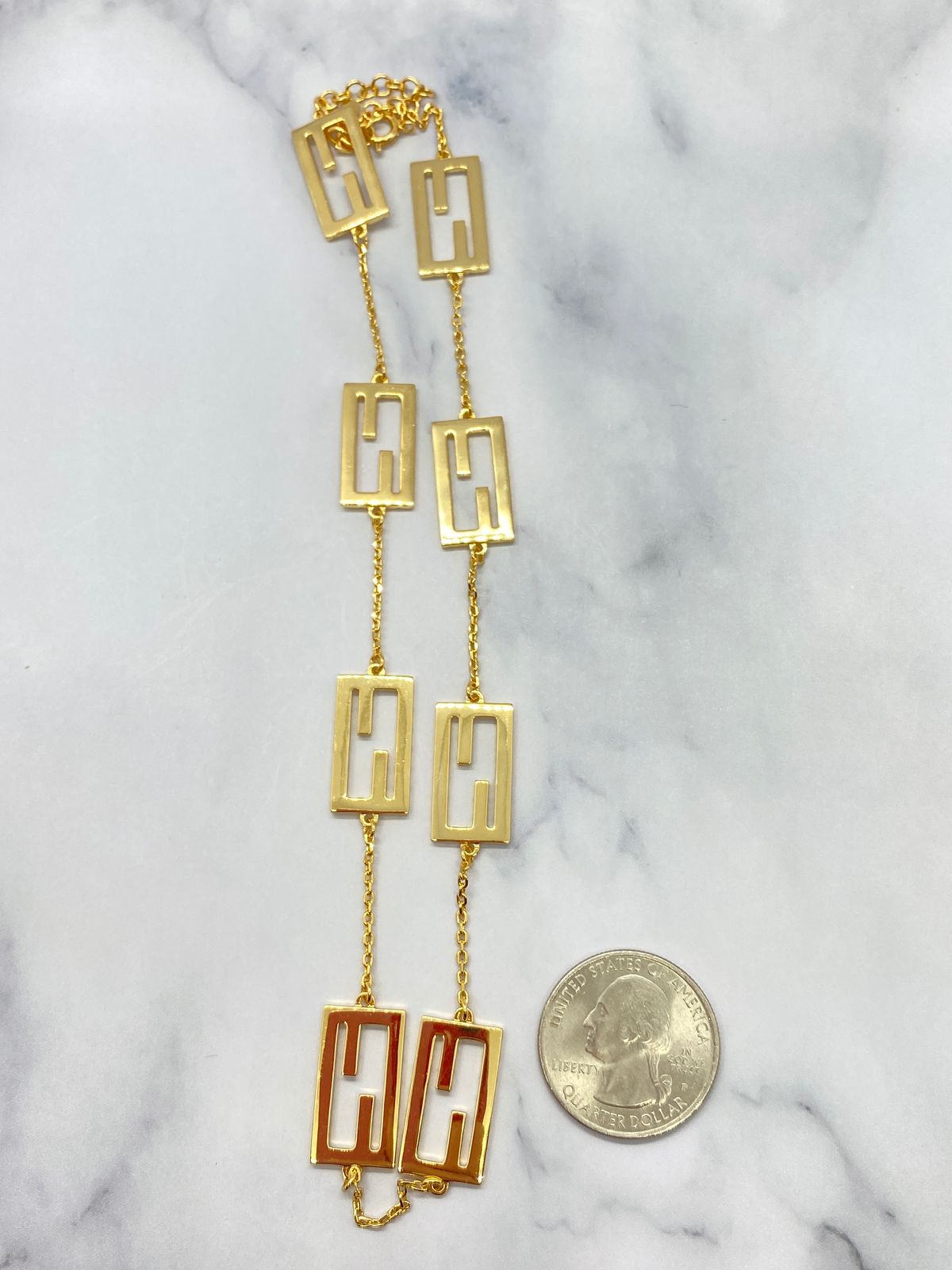 FENDI FF Gold Tone Baguette Necklace - Pre owned