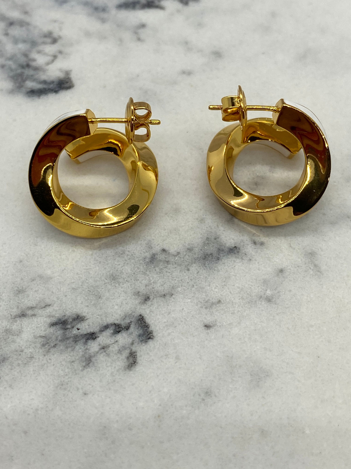 BOTTEGA VENETA Gold & White Loop Earrings - Pre owned