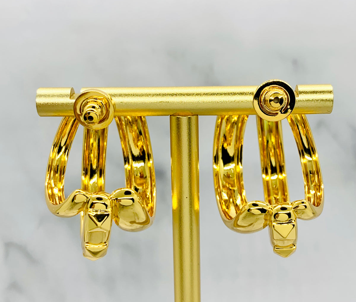 VALENTINO Gold Tone Rock Stud Hoop Earrings - Pre owned