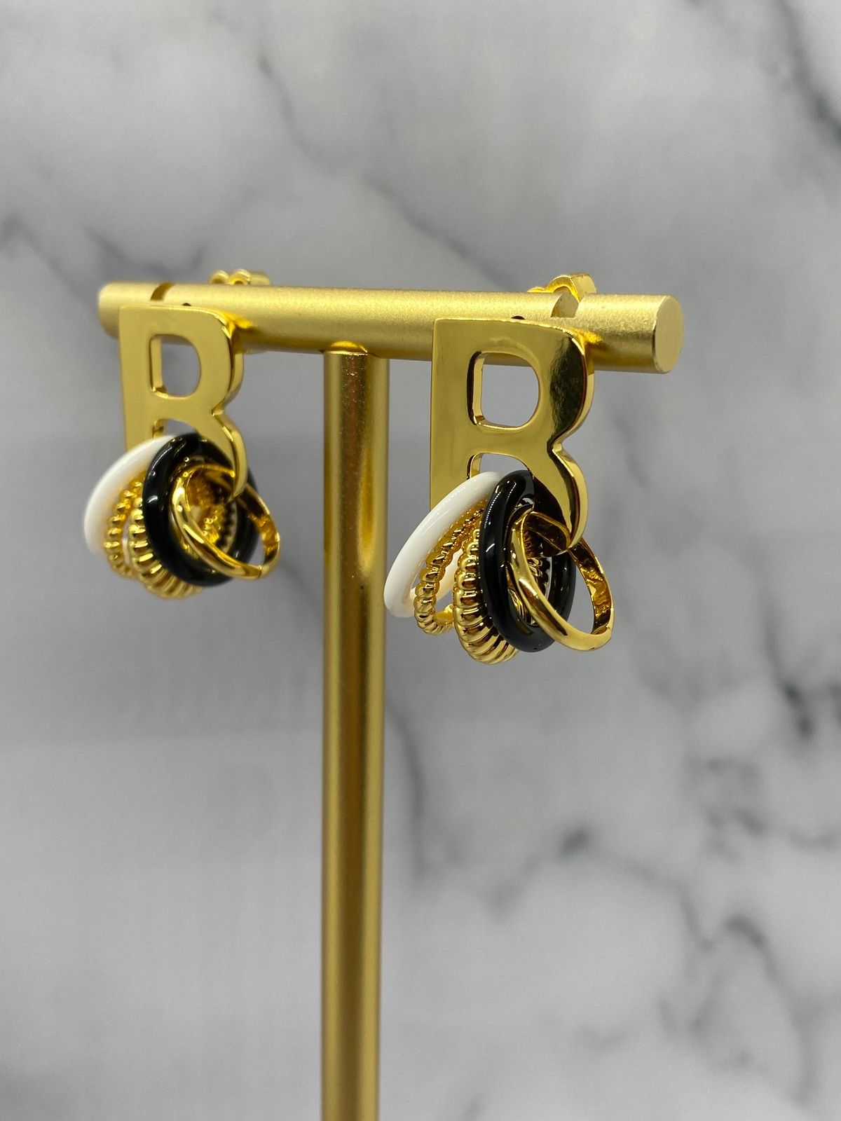 BALENCIAGA B Gold Tone Multi Hoop Earrings - Pre owned