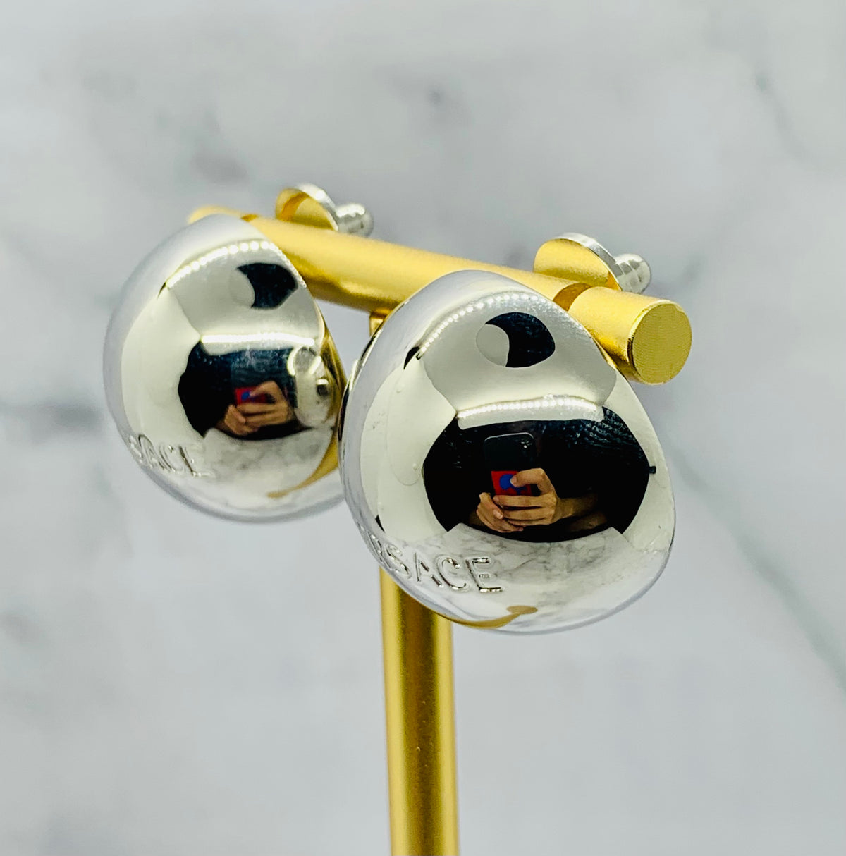 VERSACE Silver Tone Button Earrings - USED