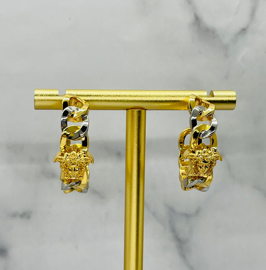 VERSACE Medusa Silver & Gold Hoop Earrings - Pre owned