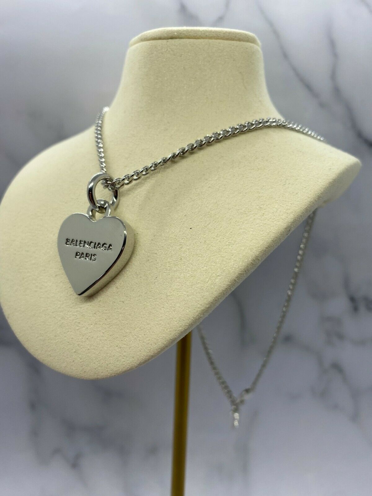 BALENCIAGA Paris Silver Tone Heart Necklace - Pre owned