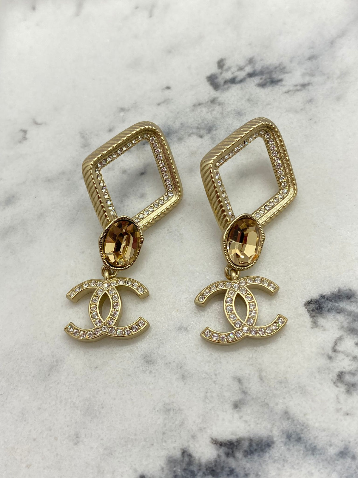 CHANEL CC Pendant Rhinestone Earrings - Pre owned
