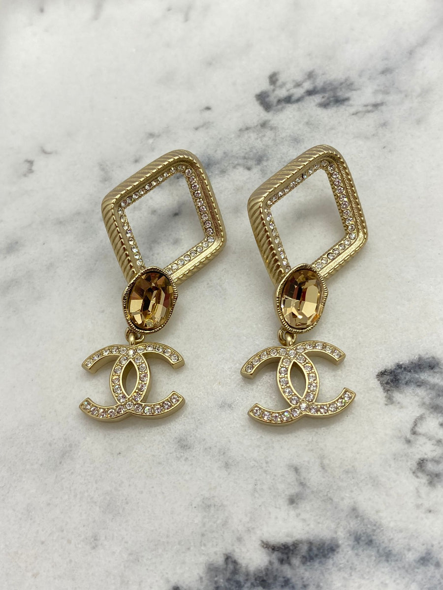 CHANEL CC Pendant Rhinestone Earrings - Pre owned