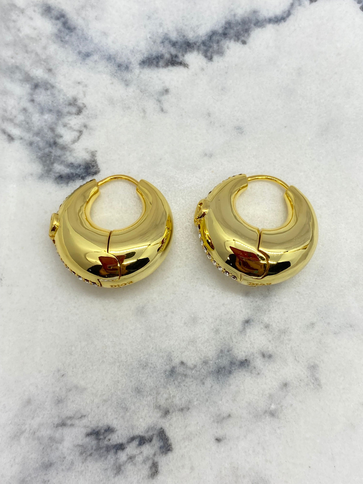 CHRISTIAN DIOR Gold Tone Chunky Hoop Earrings - Pre owned