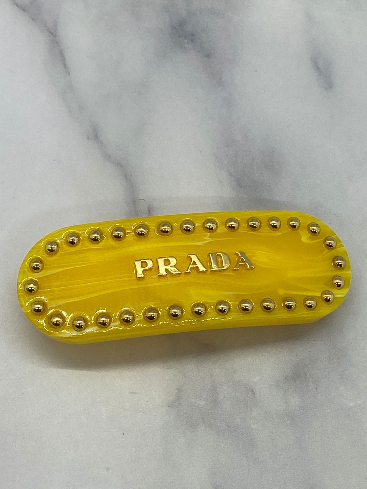 PRADA Yellow Resin Gold Studded Hair Clip Barrette - Pre owned