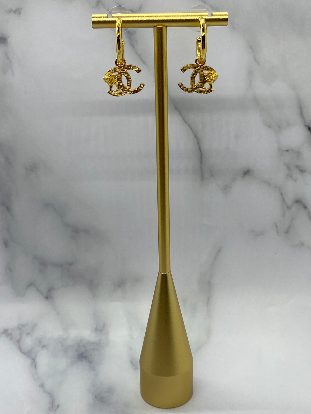 CHANEL CC Gold Tone Lion Earrings - Pre owned