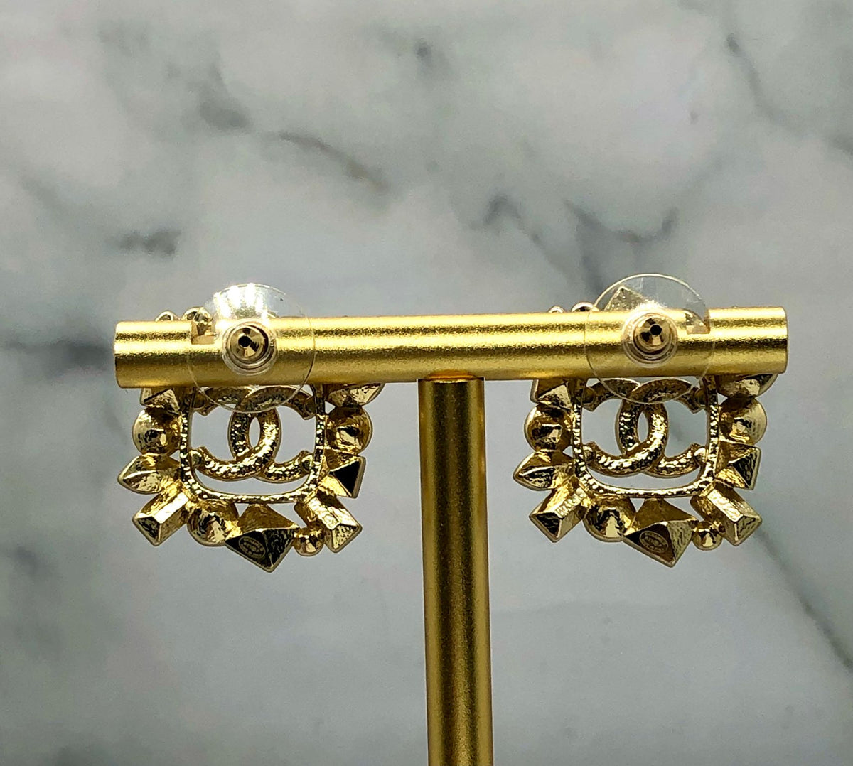 CHANEL CC Gold Tone Rhinestone Earrings - Pre owned