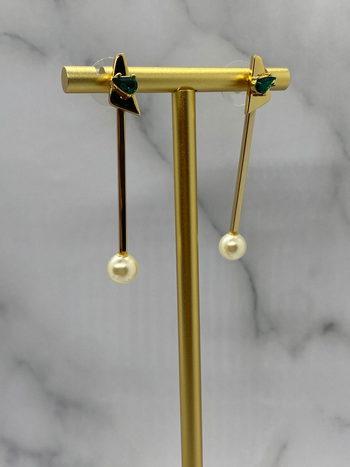 FENDI Green Rhinestone Pearl Pendant Earrings - Pre owned