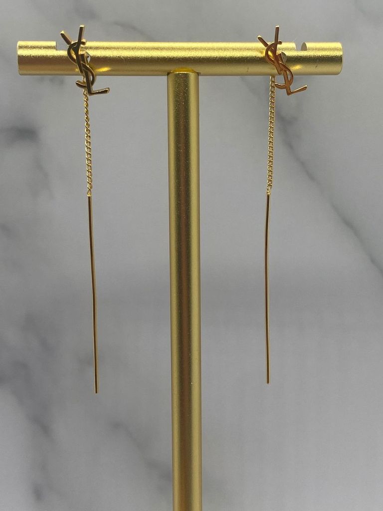 Auth YSL Yves Saint Laurent Gold Tone Threaded Earrings - Pre owned