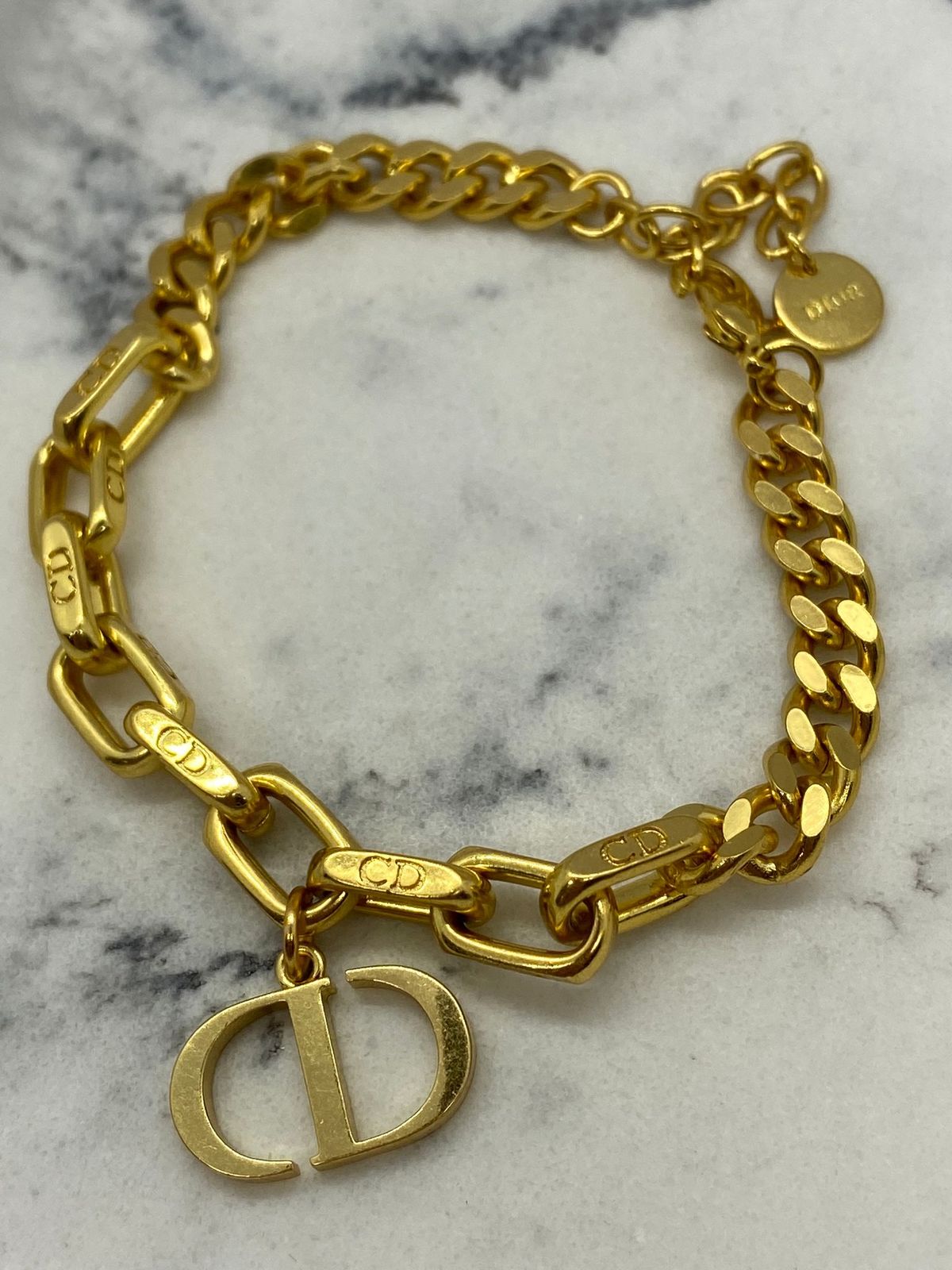 CHRISTIAN DIOR CD Gold Tone Charm Bracelet - Pre owned