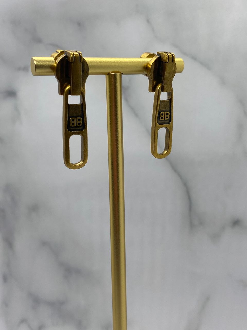 BALENCIAGA BB Brass Tone Zipper Earrings - USED
