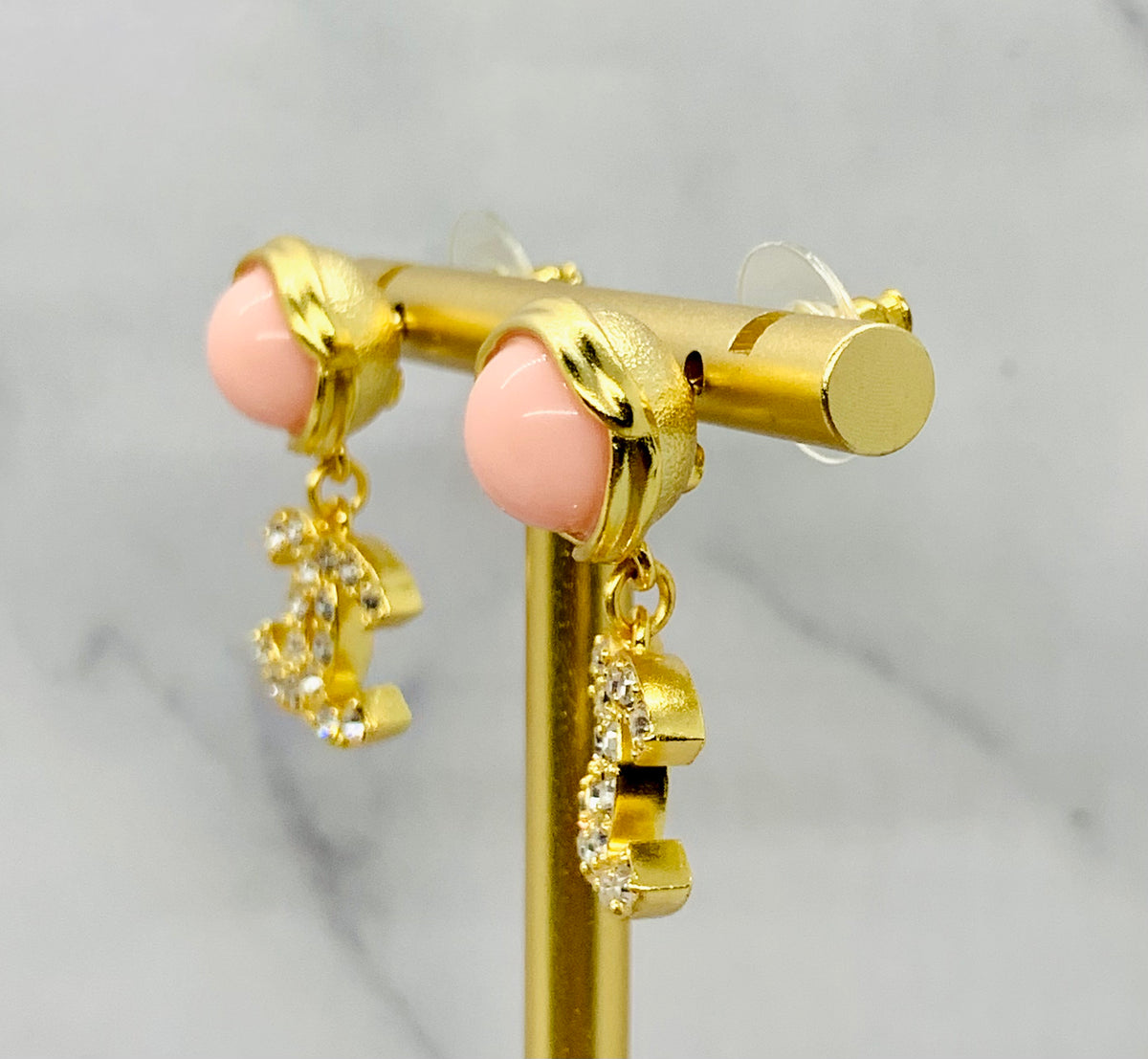 CHANEL CC Pink Rhinestone Pendant Earrings - Pre owned