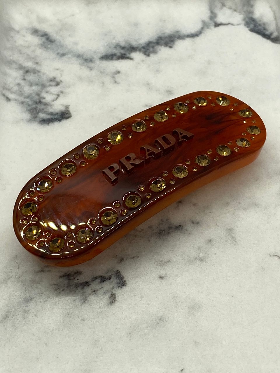 PRADA Brown Rhinestone Plastic Barrette Hair Clip - Pre owned