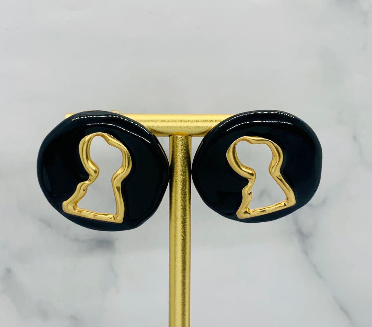 SCHIAPARELLI Statement Black Key Hole Earrings - Pre owned