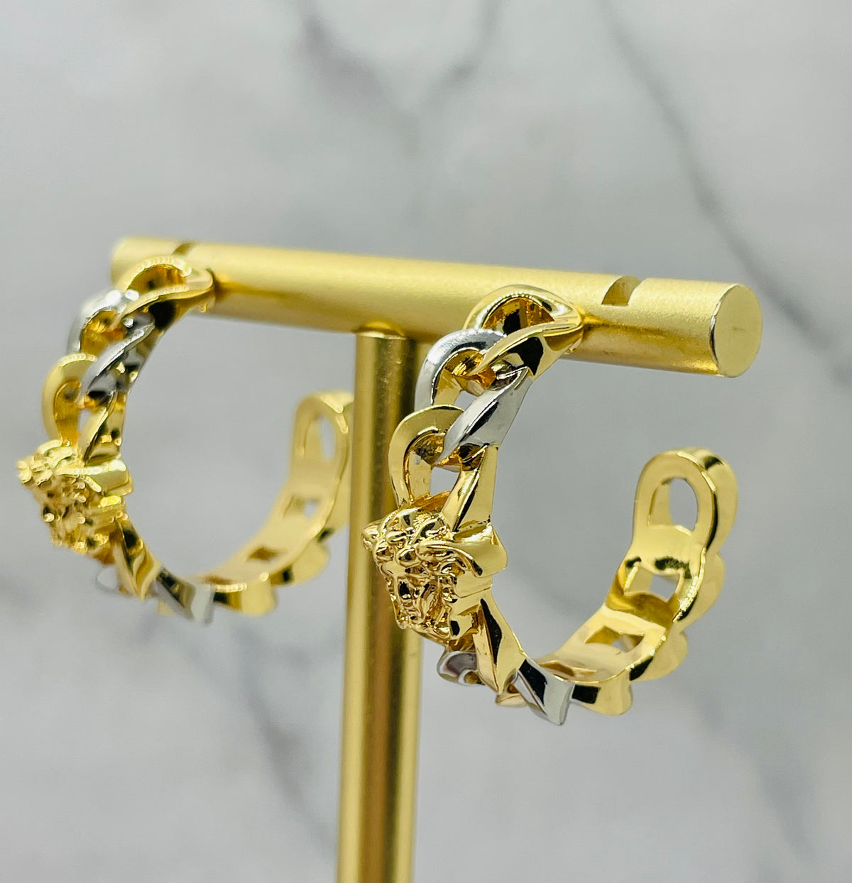 VERSACE Medusa Silver & Gold Hoop Earrings - Pre owned