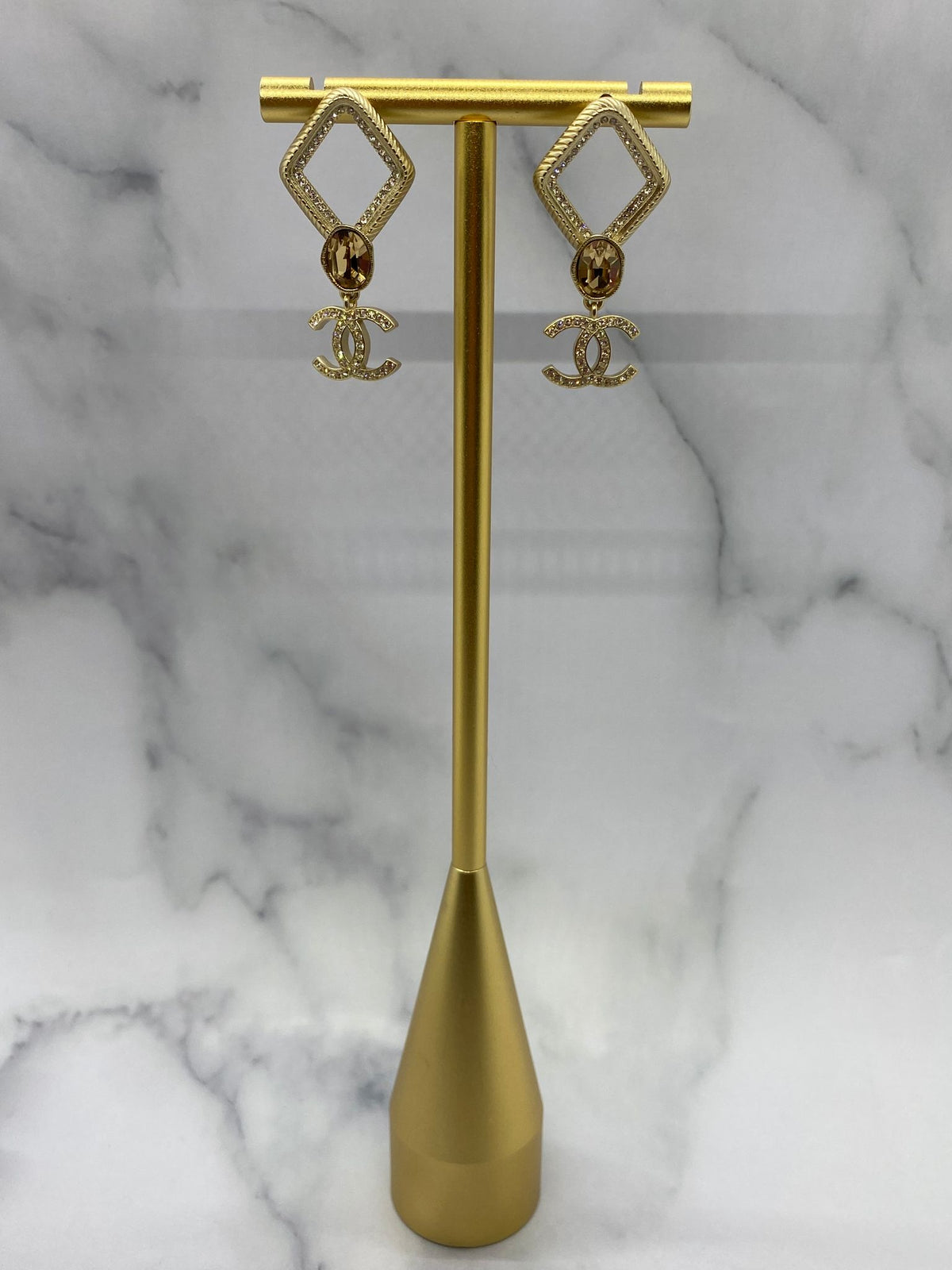 CHANEL CC Pendant Rhinestone Earrings - Pre owned