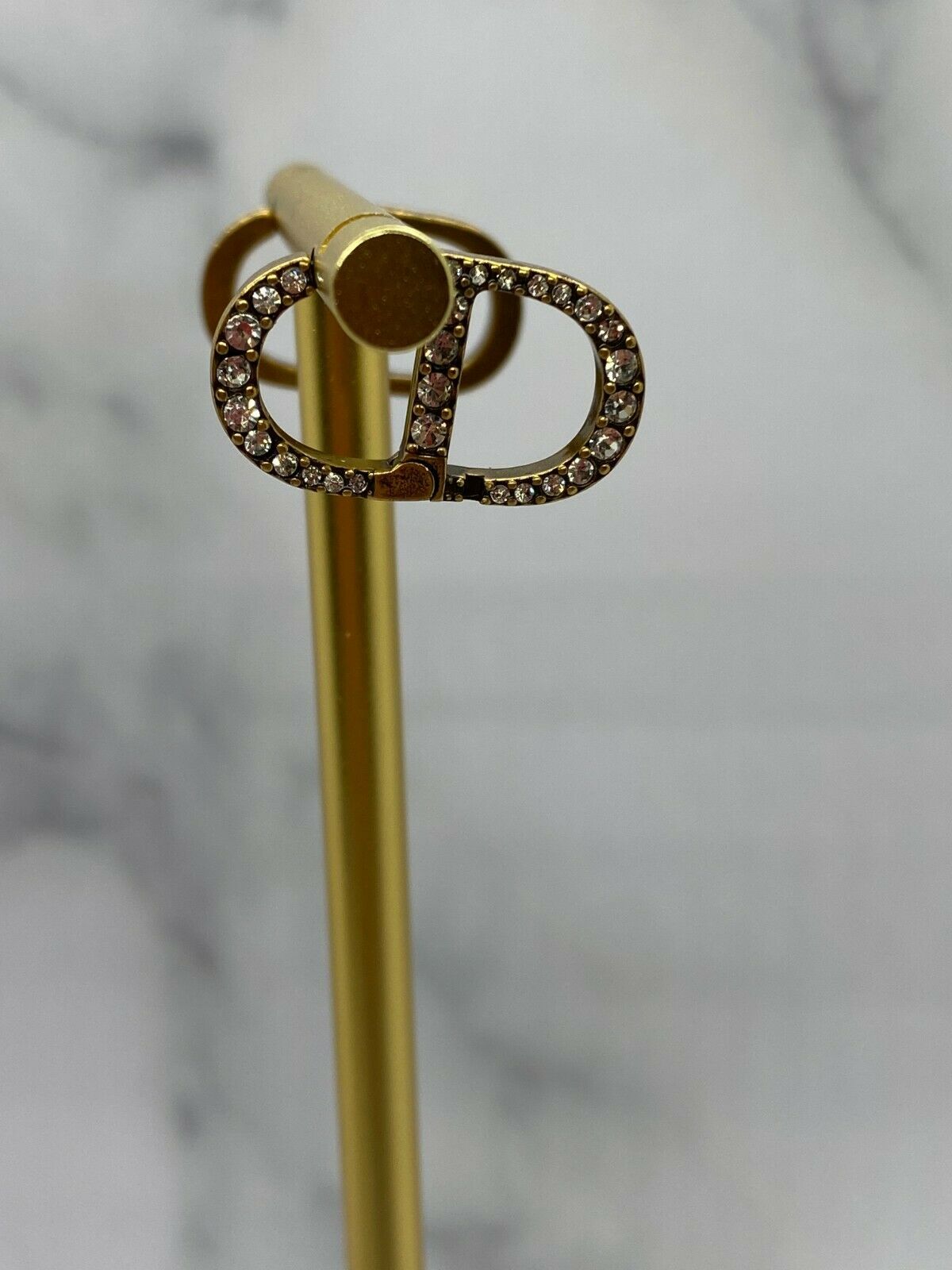 CHRISTIAN DIOR CD Brass & Rhinestone Earrings - Pre owned