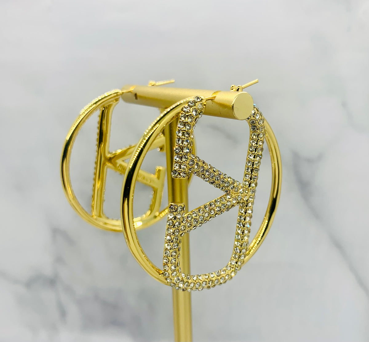 VALENTINO V Rhinestone Hoop Earrings - Pre owned