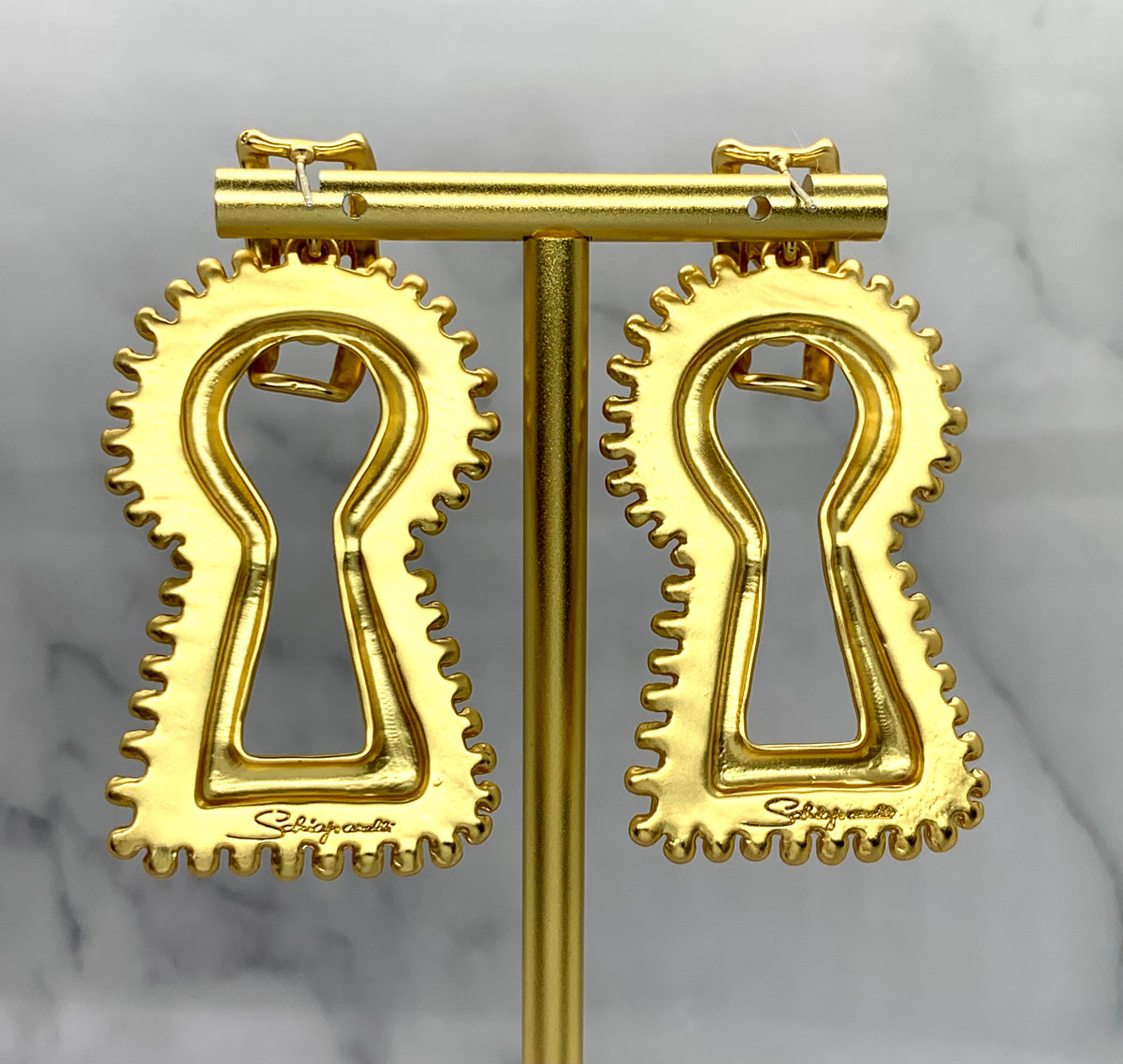 SCHIAPARELLI Key Hole Rhinestone Earrings - Pre owned