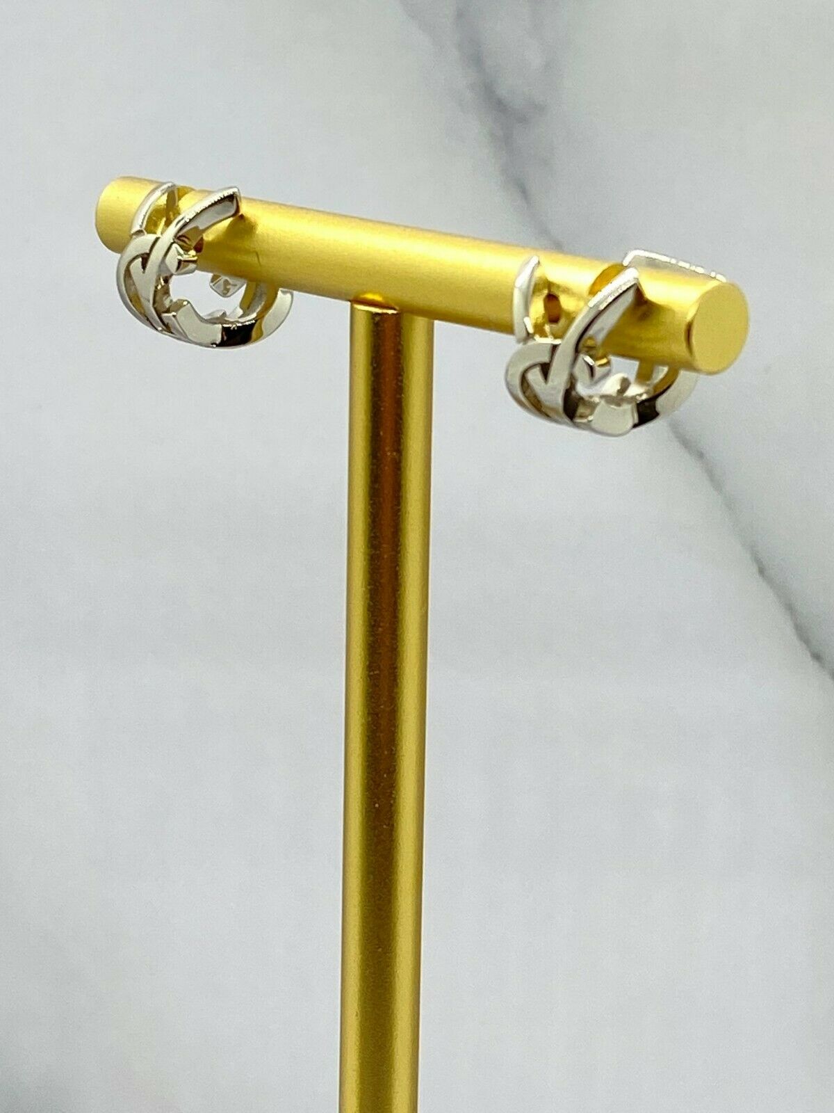 YSL Yves Saint Laurent Logo Silver Cuff Hoop Earrings - Pre owned